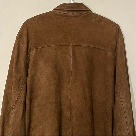 Vintage Button Up Brown Suede Collared Jacket w Flap Pockets - Picture 8 of 16